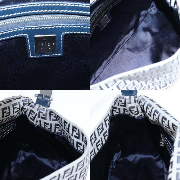 FENDI Zucchino Canvas Mamma Baguette Shoulder Bag Navy Silver - Picture 12 of 14